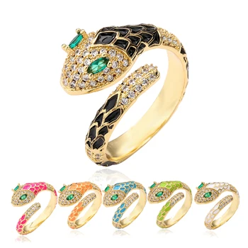 Покритие от злато 18 карата мода диамантен пръстен змия женски мъжки цветни стари медни пръстени готически луксозен банкет регулируеми бижута