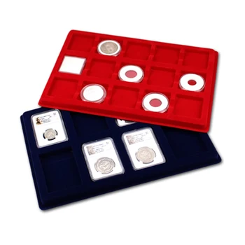 Титуляр на монета на тавата на дисплея серия рамка кадифе 8 решетки за кутията на дисплея монети NGC - червен
